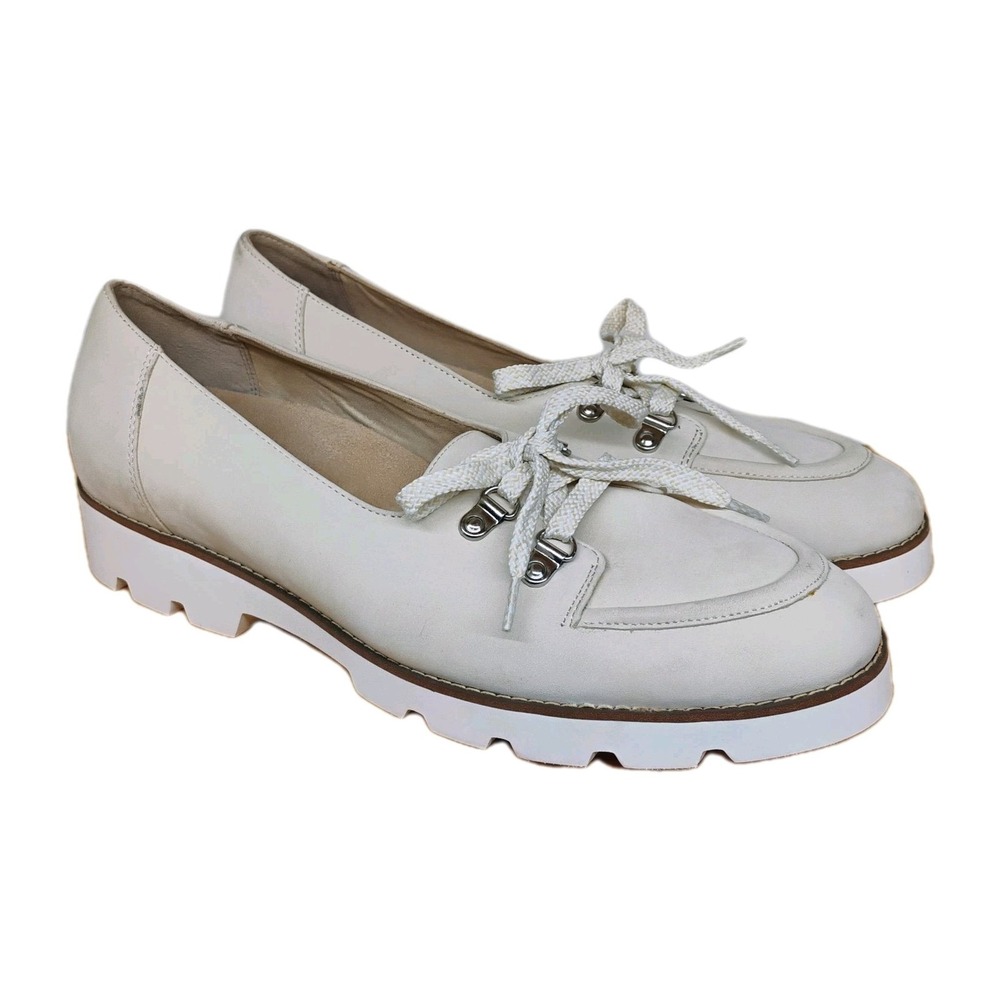 Vionic Shoes‎ Women's 11 Teagan Loafer Lace Up Arch Support Off White Nubuck Lug